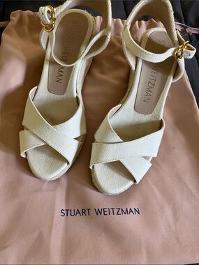 STUART WEITZMAN Mirela II canvas espadrille wedge sandals size 8.5